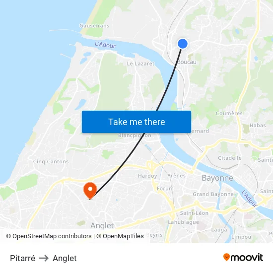 Pitarré to Anglet map