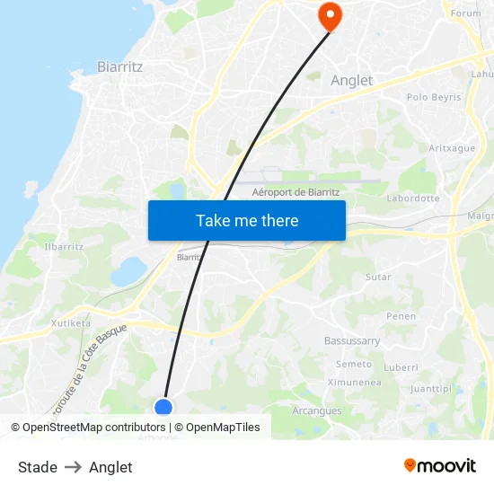 Stade to Anglet map