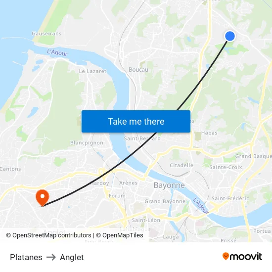 Platanes to Anglet map