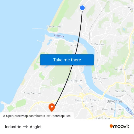 Industrie to Anglet map