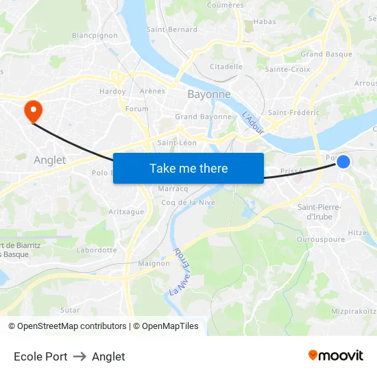 Ecole Port to Anglet map