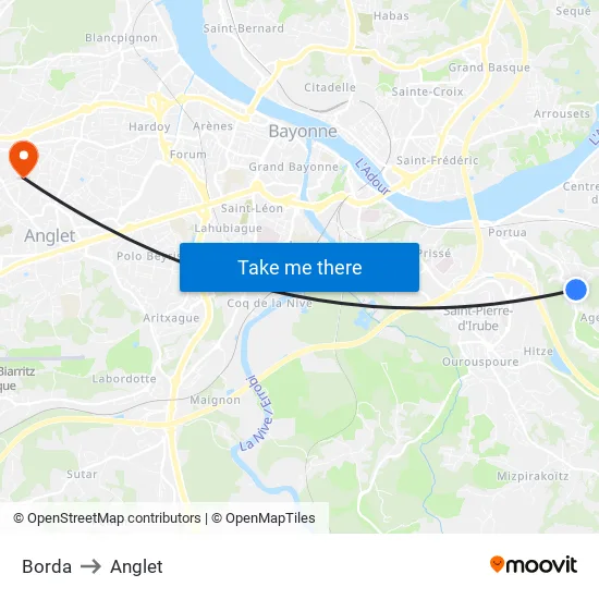 Borda to Anglet map