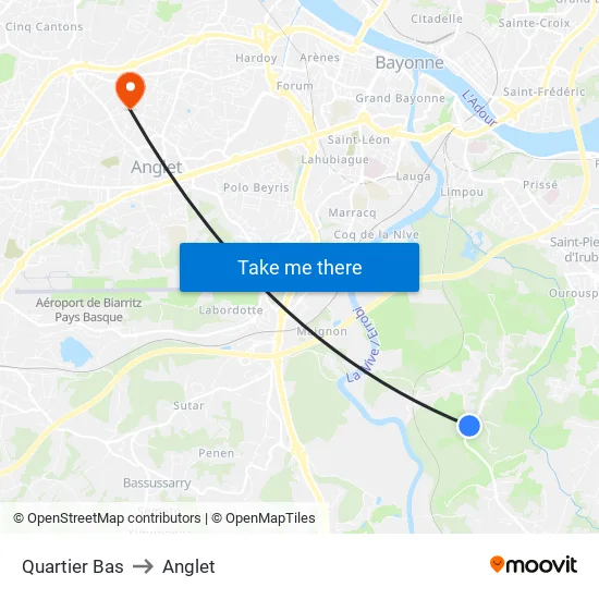 Quartier Bas to Anglet map