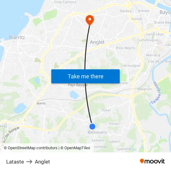 Lataste to Anglet map