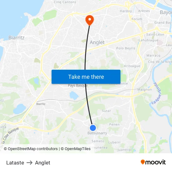 Lataste to Anglet map
