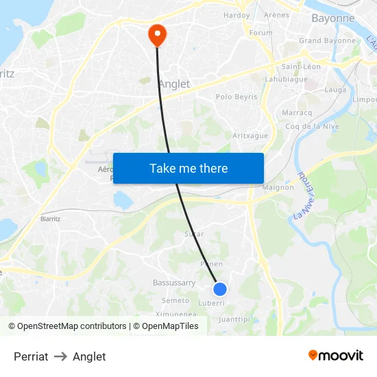 Perriat to Anglet map