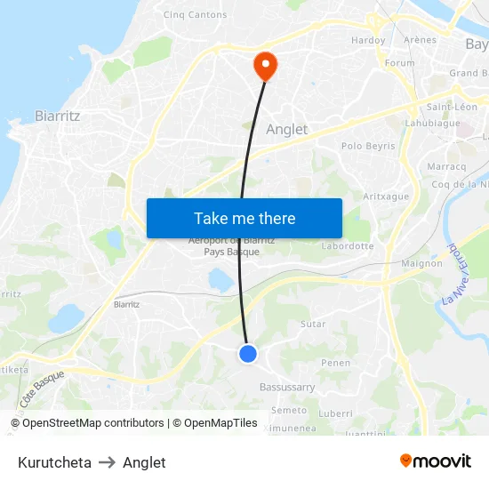 Kurutcheta to Anglet map
