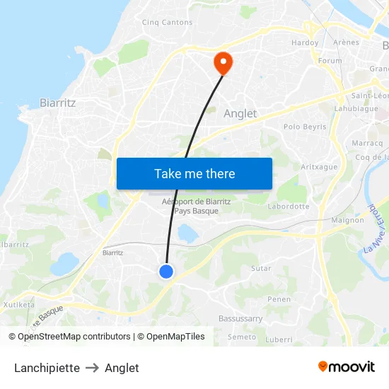 Lanchipiette to Anglet map