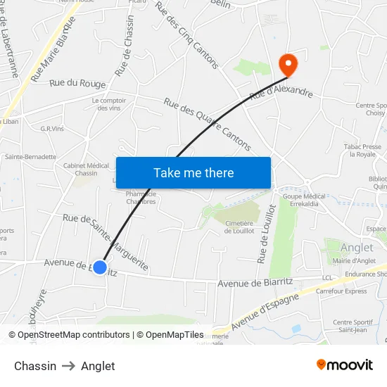 Chassin to Anglet map