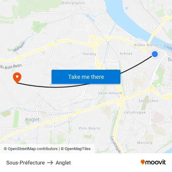 Sous-Préfecture to Anglet map