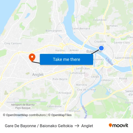 Gare De Bayonne / Baionako Geltokia to Anglet map