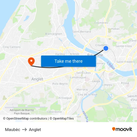 Maubèc to Anglet map