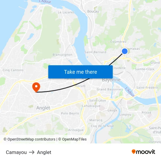 Camayou to Anglet map