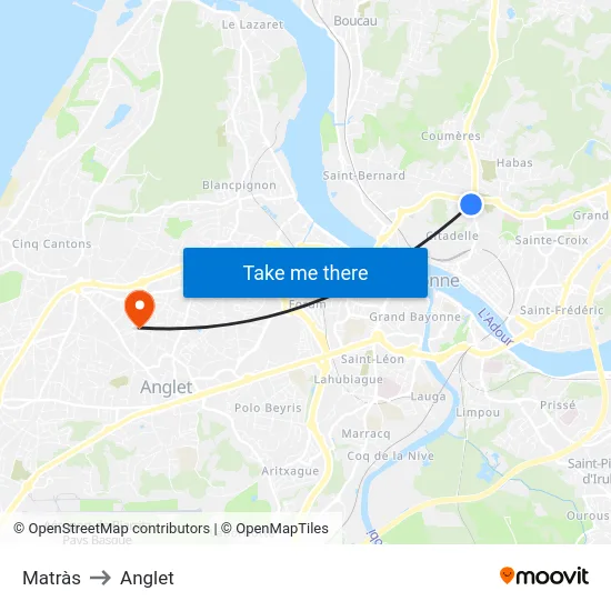 Matràs to Anglet map