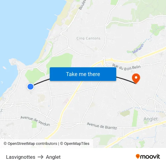 Lasvignottes to Anglet map
