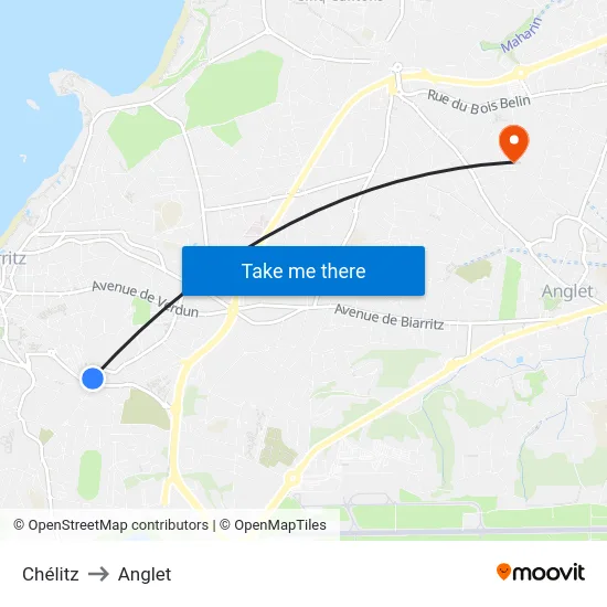 Chélitz to Anglet map