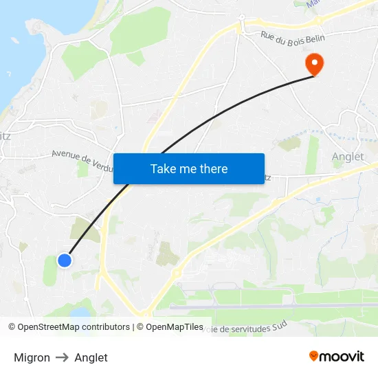 Migron to Anglet map