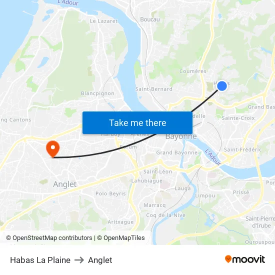 Habas La Plaine to Anglet map