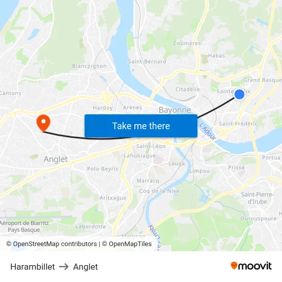 Harambillet to Anglet map