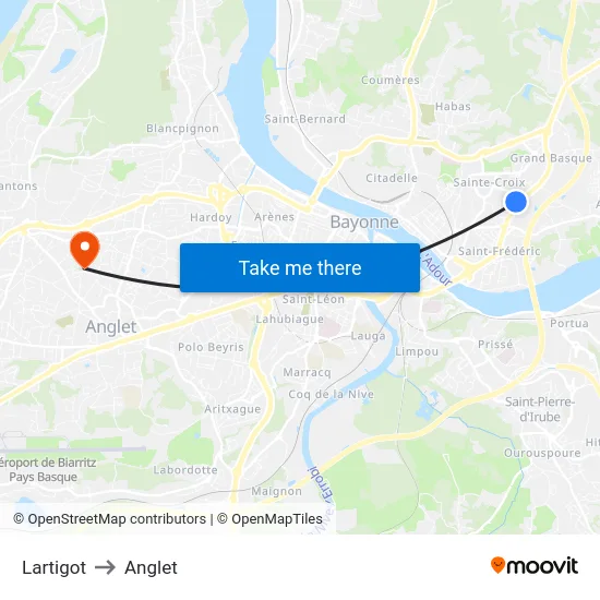 Lartigot to Anglet map