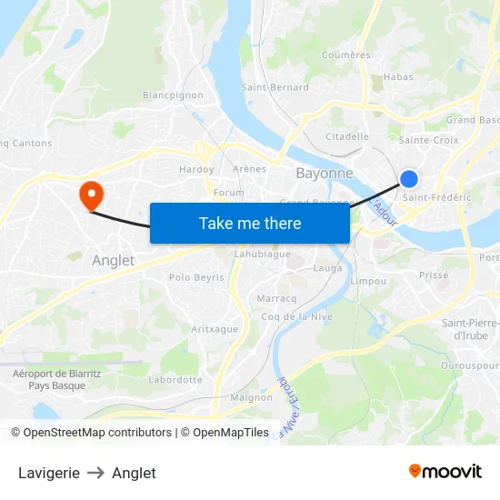 Lavigerie to Anglet map
