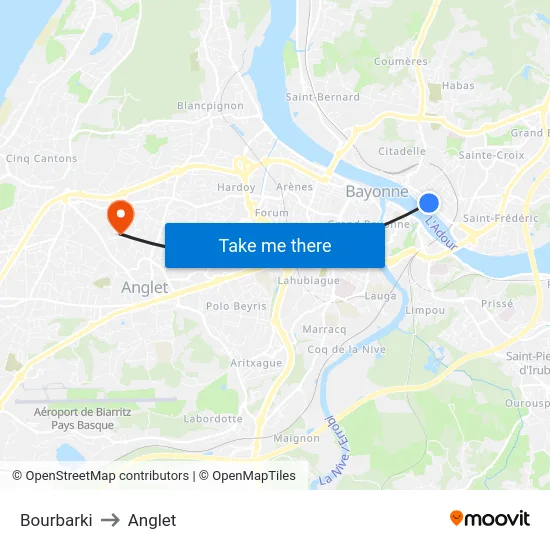 Bourbarki to Anglet map