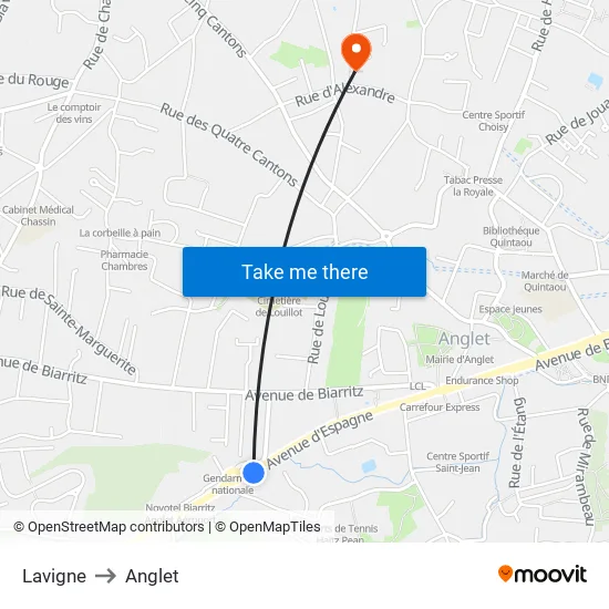 Lavigne to Anglet map