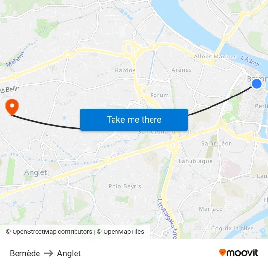Bernède to Anglet map