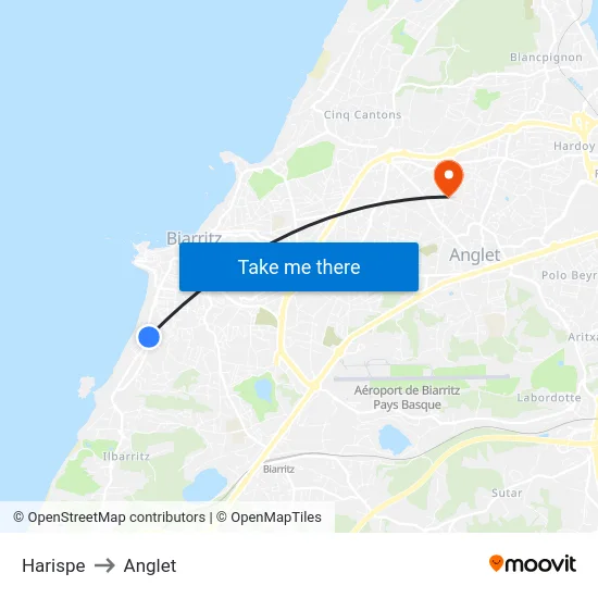 Harispe to Anglet map