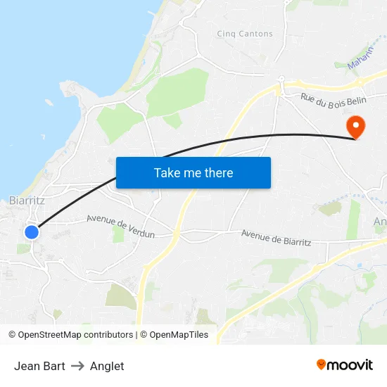 Jean Bart to Anglet map