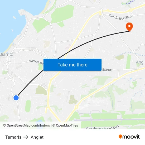 Tamaris to Anglet map