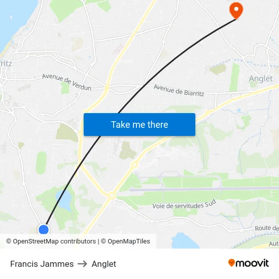 Francis Jammes to Anglet map