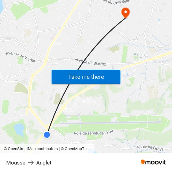 Mousse to Anglet map