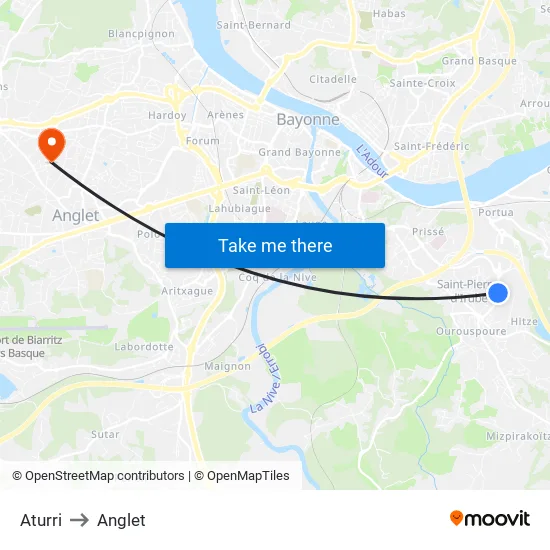 Aturri to Anglet map