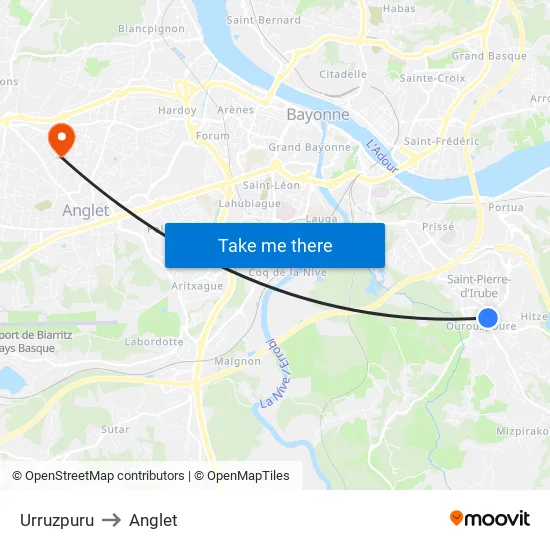 Urruzpuru to Anglet map