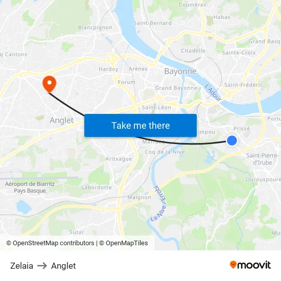 Zelaia to Anglet map