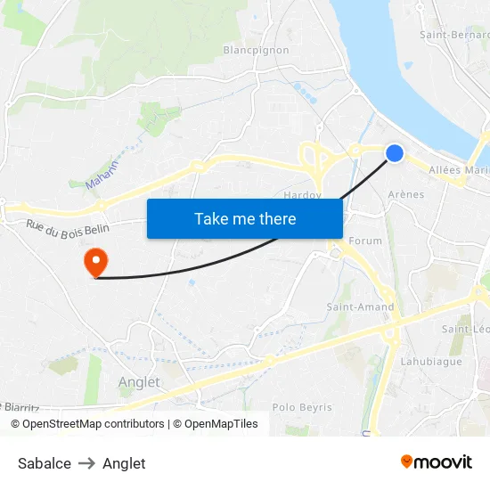 Sabalce to Anglet map