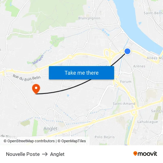 Nouvelle Poste to Anglet map