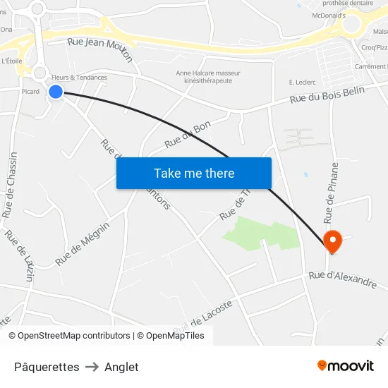 Pâquerettes to Anglet map