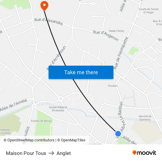 Maison Pour Tous to Anglet map