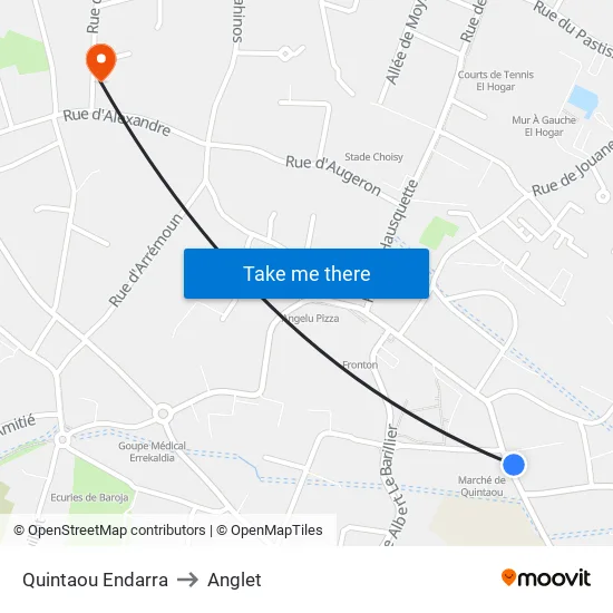 Quintaou Endarra to Anglet map