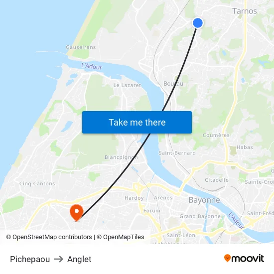 Pichepaou to Anglet map