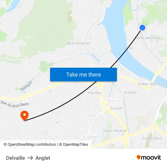 Delvaille to Anglet map