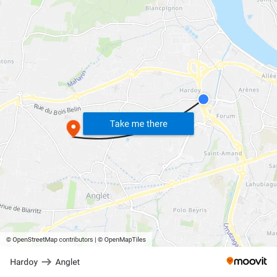 Hardoy to Anglet map