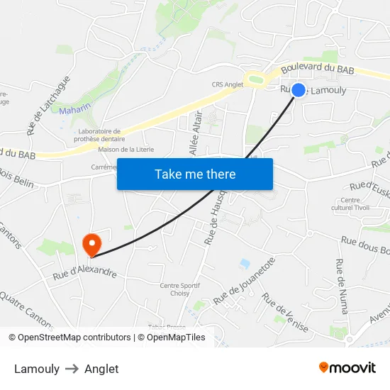 Lamouly to Anglet map