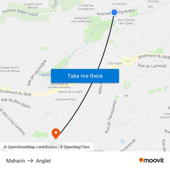 Maharin to Anglet map