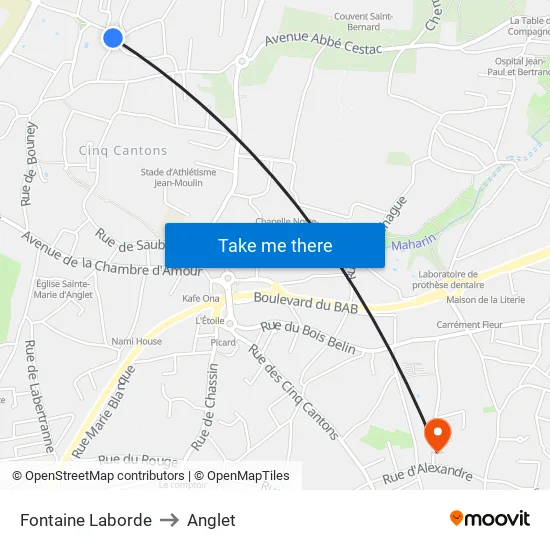 Fontaine Laborde to Anglet map