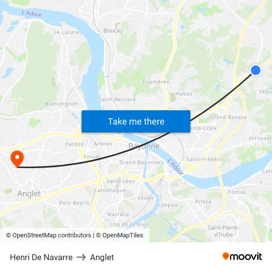 Henri De Navarre to Anglet map