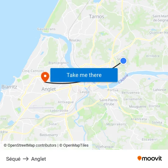 Séqué to Anglet map