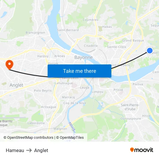 Hameau to Anglet map